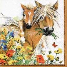 Лошадь с жеребенком цветы 33*33 (10шт)